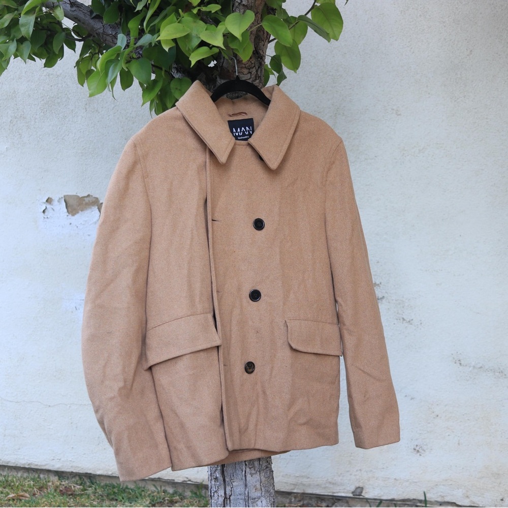 Tan peacoat size large boohoo